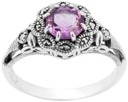 Sterling Silver 0.6ct Amethyst & Marcasite Ring