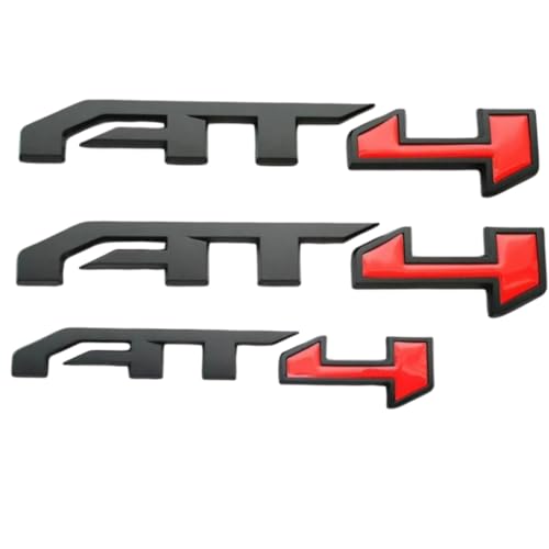AT4 Badge Emblems 3-Piece in Glossy Black & Red for 2021-2023 GMC Yukon, Sierra, and Canyon - Suitable for Doors and Tailgate - Fits 1500, 2500HD, and 3500HD Models