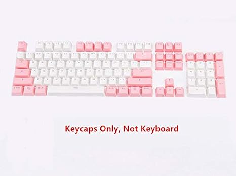 104 Keys Pink White Doubleshot Laser Carving Thick PBT Keycaps ANSI Layout OEM Profile for Cherry MX Gaming Mechanical Keyboard (Pink&Blue)