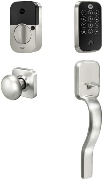 Yale Assure Lock 2 Touch Deadbolt, Satin Nickel Keyed Smart Entry Door Lock with Ridgefield Handle and Wi-Fi Connected Touchscreen Keypad and Fingerprint Scanner for Code Entry, B-YRD420-F-WF1-RX-619