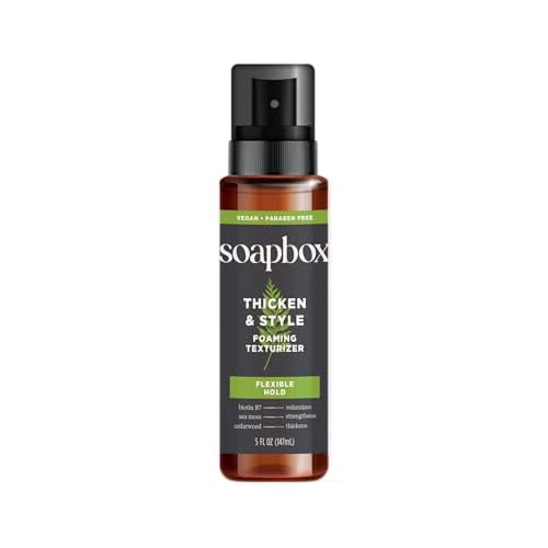 Soapbox Mens Thicken & Style Foaming Texturizer, Hair Looks Thicker, Fuller, Volumized - Clean Ingredients Free of Harsh Chemicals, Sulfates, Parabens & Silicones - Styling Hair Products for Men