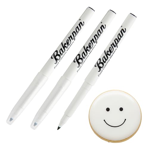 Bakerpan Food Coloring Marker Set of 3 - Fine Tip Edible Markers for Cookie Decorating - Edible Pen Black Made in USA
