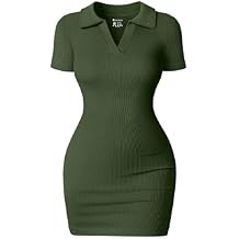 OQQ Women's Mini Dresses Sexy Ribbed Short Sleeve Tummy Control Bodycon Mini Dress