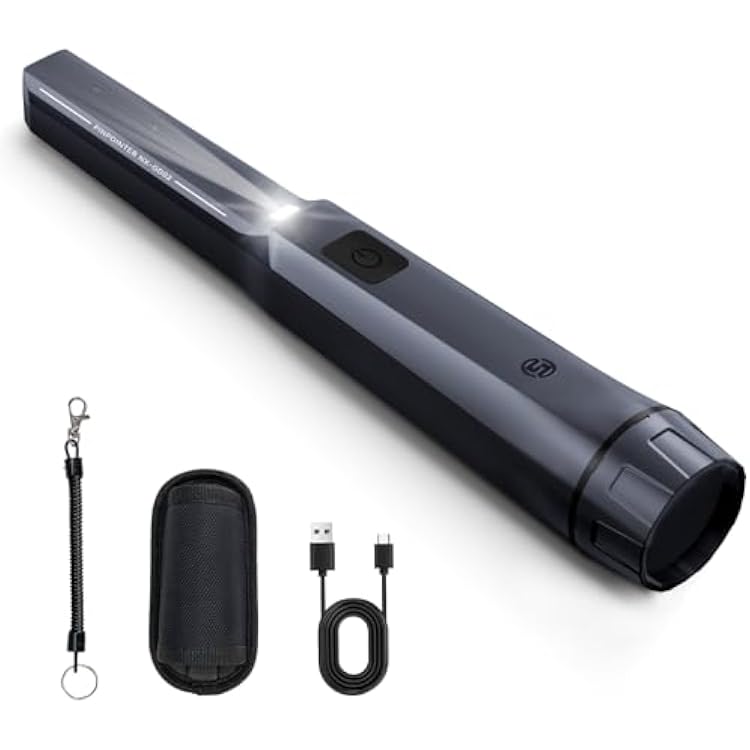 SUNPOW Metal Detector Pinpointer Rechargeable 800mAh Battery for 15H Use IP68 Fully Waterproof Handheld Wand 360 Side-Scan Probe Treasure Hunting Accessory for Adults & Kids NXGD02