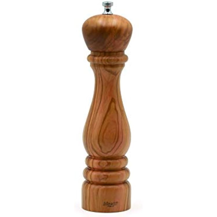 Bisetti Imperia 9.8 Inch Olive Wood Salt Mill With Adjustable Grinder