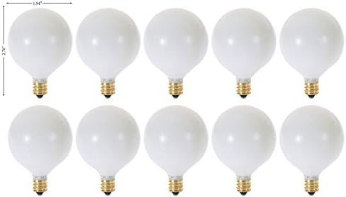 KOR Pack of 10 G16.5 White Finsh Decorative E12 Candelabra Base Globe Shape Incandescent 120V G16 12 Light Bulbs 15