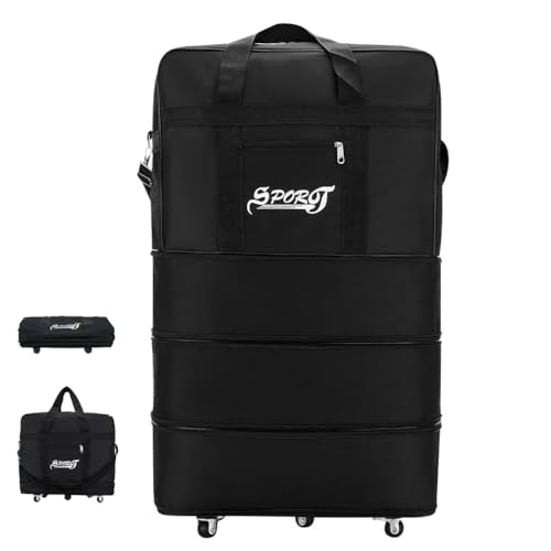 42 Rolling Wheeled Duffel Bag, Expandable Foldable Duffle Bag, Lightweight Carry-On Bag for Gym, Camping, Weekend Trips, Business Travel, 5 Wheels, Black