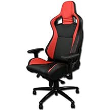 Universal 1X MU Racing Style Black Red PVC Leather & Stitches Bucket Reclinable Seat Game Office Home Chair