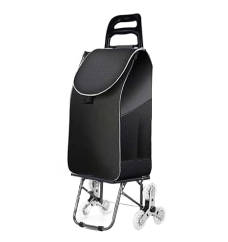 Grocery Shopping Cart Folding with 6 Wheels Shopping Cart Climbing Stairs Home Portable Supermarket Shopping Cart Elderly Folding Cart Grocery Cart(R(Black)
