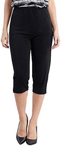 Jostar Womens Casual Capri Pants - Elastic Waist Stretchy Slim Fit Pull On Wrinkle Free Fabric Side Slit Cropped Trouser