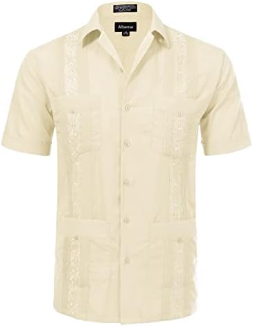 Allsense Men's Short-Sleeve Button-Down Cuban Guayabera Shirt