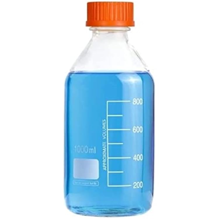 Lab Media Storage Round Bottles Graduated Glass Container GL45 Screw Cap Leakproof Multi-Purpose for Scientific | 1000ml pack of 4 Orange