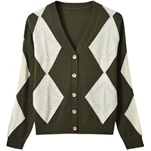 Women's Cardigan Sweaters - Argyle Knit Open Front Cardigans Long Sleeve Sweater Outwear Tops for Women