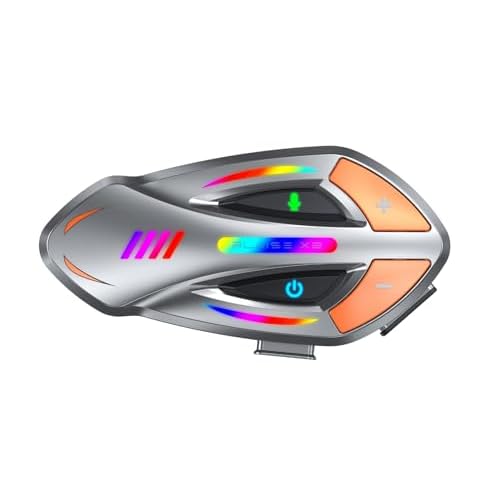 Blaise X2 Motorcycle Intercom 2 Rider Helmet Communication System Motorcycle Helmet Bluetooth Headset Music Sharing Voice Control IP66 Waterproof 15 Lighting Models Single Pack-Gray Orange