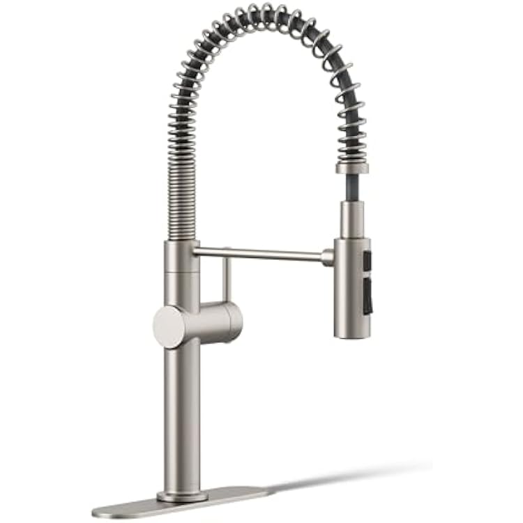 KOHLER 22973-VS Crue High-Arc Kitchen Faucet with Pull Down Spring Spout, Professional Pre-Rinse Kitchen Faucet, Commercial Faucet, Vibrant Stainless