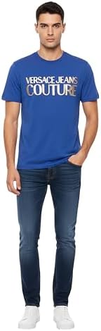 VERSACE JEANS COUTURE Steel Blue Mens Signature Foil Print T-Shirt
