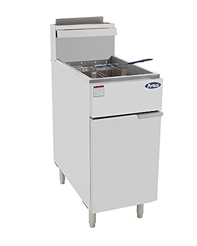 Atosa CookRite ATFS-40-NG 40 lbs Free Standing Floor Fryer with Temperature Control | 3 Cast-Iron Vertical Burner Tubes | 2 Removable Frying Baskets | Stainless Steel, 102,000 BTU, Natural Gas (NG)