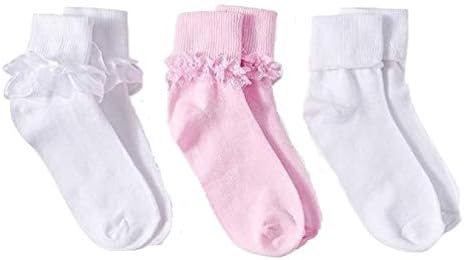 Wonder Nation Little Girls 3 pk Turn Cuff Ruffle Ankle Socks Medium - Shoe size 10 12-4