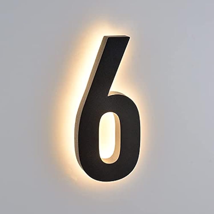 CH 8 Inch 20 cm Stainless Steel Backlit LED Floating House Numbers, Up-Scale Modern Look, Lighted House Number, Illuminated Address Numbers, Warm Light, Black, Hight:8 Inch20CM, Number