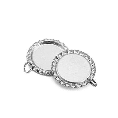 Silver Color Flat Bottle Caps with Holes and Rings 1 Inch Aluminum Bottle Cap Pendants for DIY Jewelry, Crafts, Keychains 50 PCS