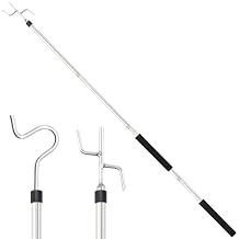 Clothes Hook Pole Heavy Duty,32 to 80In Retail Clothing Hook Pole Long Handle with 2 Hooks Hanging Birdfeeder Frosted Tube Extension Pole to Reach High Hangers for Turck (Silvery 80in)
