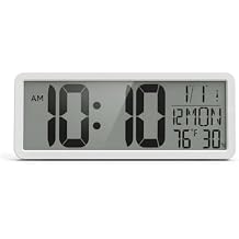 Atomic Digital Wall Clock Battery Operated Large Display | Automatic Time Setting with Day Date Temperature Humidity Alarm 12/24 Hour | Wall Or Desk Clock for Home Office Seniors