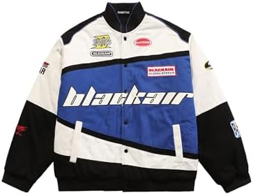 Vamtac Mens Varsity Baseball Jacket Bomber Cotton Vintage Racing Coats Streetwear with Pocket