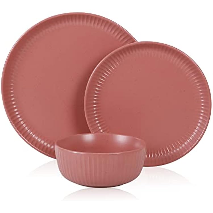 Stone Lain Logan 12 Pieces Stoneware Dinnerware Set, Terracotta