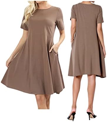 Zenana Short Sleeve Round Neck Pocket Flared A-Line Long Tunic Top Cotton Dress