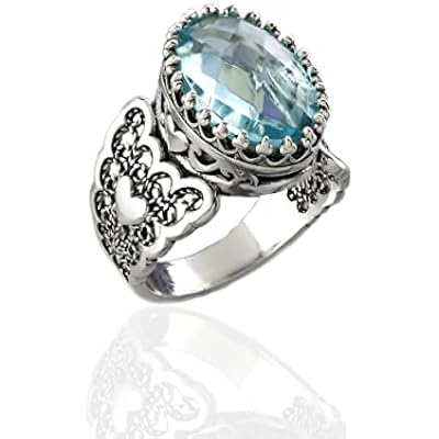 Filigranist 925 Sterling Silver Handcrafted Filigre Art Double Heart Detailed Women Cocktail Ring with Gemstones