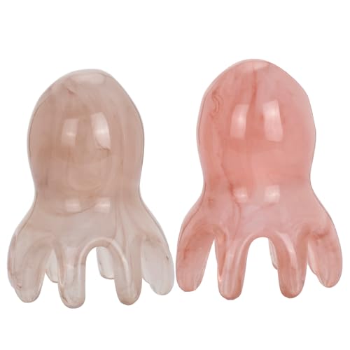 2Pcs Octopus Head Massage Comb - Scalp Massager Tool for Deep Relaxation, Amber and Gray Manual Acupressure Massager with 8 Legs