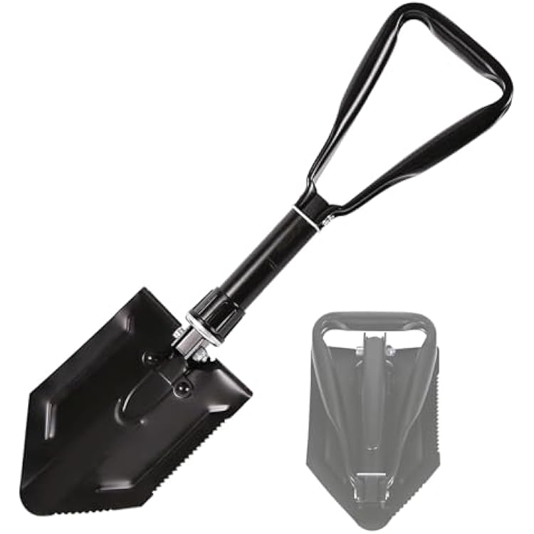 REDCAMP 23 Survival Folding Camping Shovel wPickaxe,Tactical Entrenching Tool Tri-fold Handle Shovel for Camping Hiking Sand Mud Snow Beach, Portable Shovel with Manganese Steel, Black 2.5Lbs
