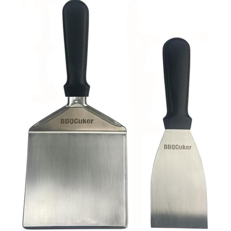 Stainless Steel Spatula Set, 2pcs with Beveled Edges, Plastic Handle, Dishwasher Safe, Perfect for Cast Iron Skillet, Griddle, BBQ