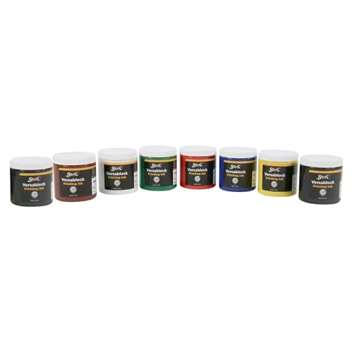 Sax Versablock Block Printing Inks for School and Arts and Crafts Use, Assorted Colors, 8 Ounce Jars, Set of 8