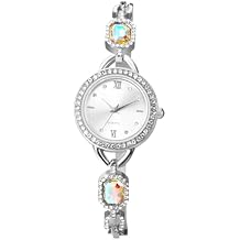 JewelryWe Women's Luxury Bracelet Watch: Round Sunburst Dial with Roman Numerals and Zircon Markers Bling Wristwatch Elegant Small Imitation Diamond Analog Quartz Watches for Mother's Day