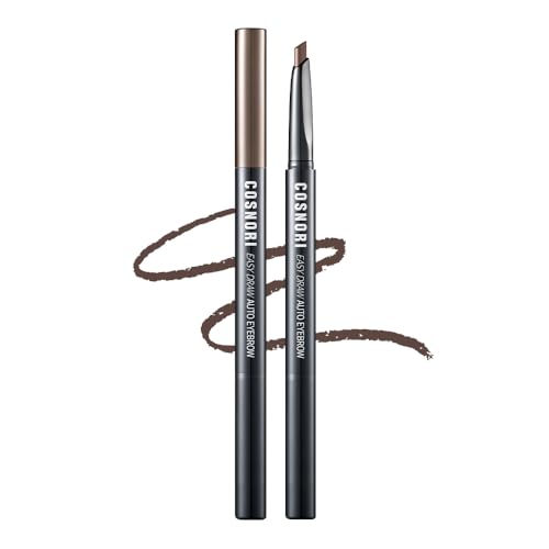 COSNORI Easy Draw Auto Eyebrow 01 Brownie Teardrop Tip, Long Lasting Eyebrow Pencil with Brush, Smooth Application, Natural Brows, 0.01 oz 0.3g