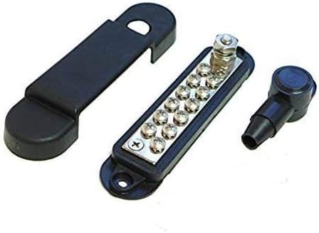 Busbar 12-Point Power Distribution Block (240A Rating) #8 Terminal Screws & 1/4" Stud Black Bus Bar