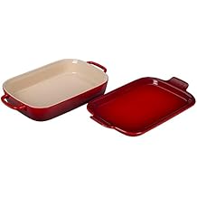 Le Creuset Stoneware Rectangular Dish with Platter Lid, 14 3/4" X 9", Cerise