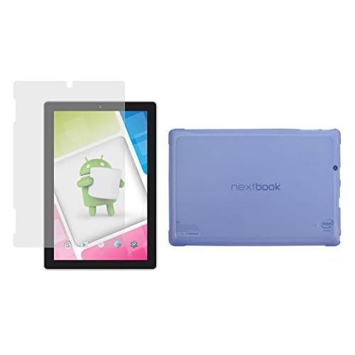Nextbook Ares 10A Light Blue TPU Case  Screen Protector- iShoppingdeals Ultra-Slim TPU Rubber Gel Cover with Textured, Non-Slip Grip for Nextbook Ares 10A 10.1NX16A10132S Tablet 2016 Release