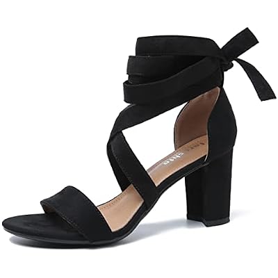 fereshte Womens Strappy Lace Up Ankle Wrap Block Heel Sandals, Open Toe Chunky Heels, 3 Inch