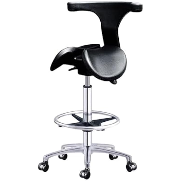 Aimery Saddle Chair Beauty Saddle Ergonomic Stool Split Seat Style, Backrest Swivel Chair with Two Tilting Option, Footrest Adjustable Hydraulic Stools Metal Base25.6~33.5in