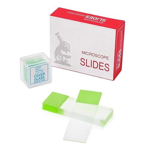 50 Pcs Green Color Frosted Microscope Slides with 100 Pcs 22x22mm Square Coverslips Cover Glass for Microscopes