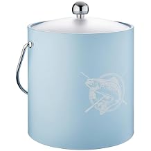 Kraftware Pastimes 3qt Ice Bucket with an Acrylic Cover and Bale Handle (Fishin', Light Blue)