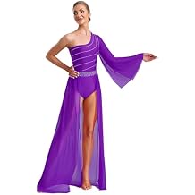 XUNZOO Lyrical Dance Costume for Women One Shoulder Flowy Split Dress Modern Contemporary Dancewear