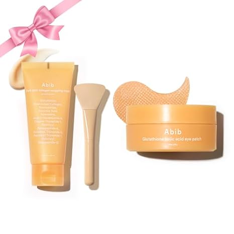 Glutathione Skin Glow Duo - Kojic Acid Eye Patches for Dark Circles & Dark Spots + Peel Off Wrapping Mask for Uneven Tone Care, Niacinamide & Vitamin C, Korean Skin Care Set 