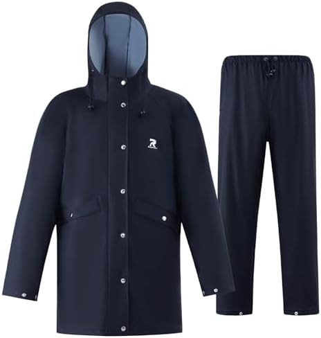 RainRider Rain Suits Waterproof for Men Women Heavy Duty Rain Gear Reflective Jacket Bib Pants 3 Pieces Rainwear