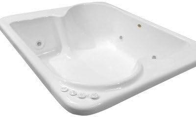 Carver Tubs - BE7260 - Modern Acrylic Fiberglass Whirlpool Tub Water Massage Bathtub, w/ 6 Jet - Modern White Square Two Person Acrylic Tub - Deep Relaxing Soak - 72"L x 60"W x 19"H