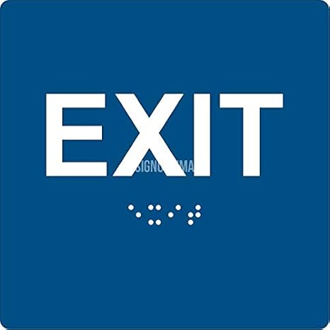 ADA Compliant EXIT Sign with Braille, 6"x6" Blue/White