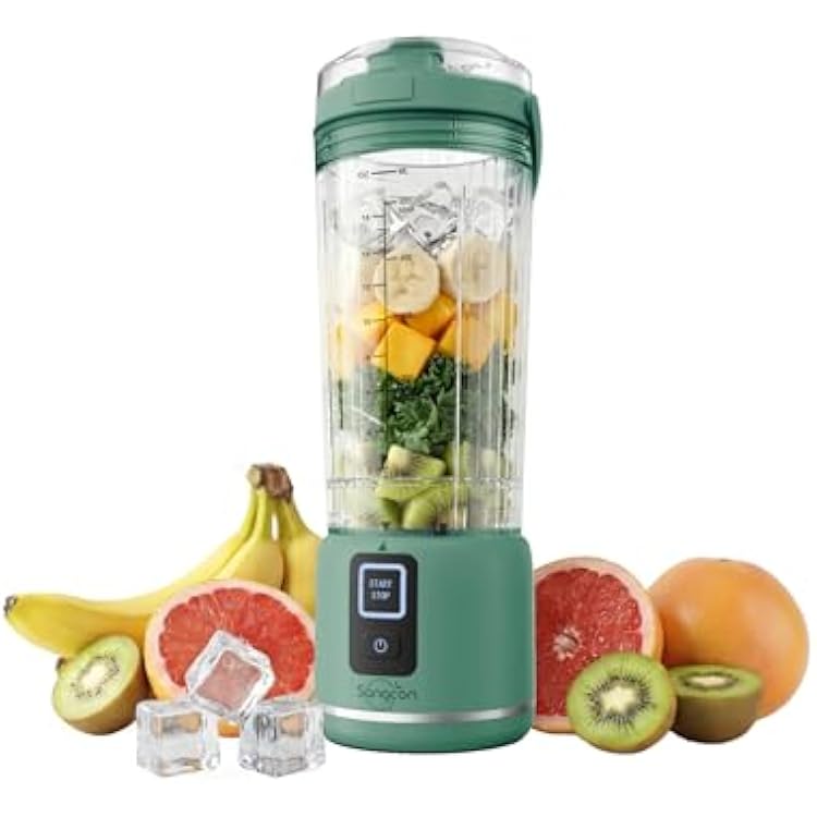 Sangcon Personal Portable Blender for Shakes & Smoothies, 6000mAh Cordless USB-C Rechargeable Blender with 2 Blend Modes, Leakproof Travel Lid, Dishwasher Safe, Ideal for Gym Office Kitchen, BPA-Free