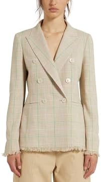 Marella Rivalsa Plaid Fringed Double Breasted Jacket Natural 8